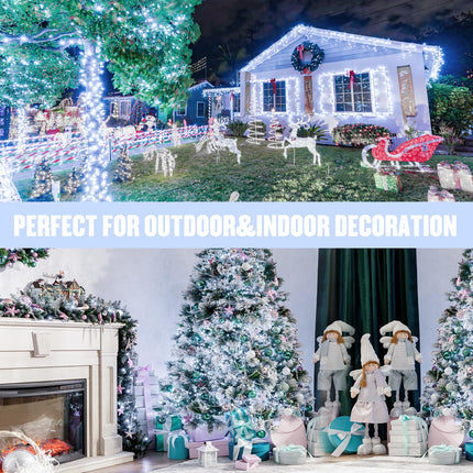 Connectable White Christmas Lights Outdoor, 66ft 200 LED Led Christmas Lights Indoor Plug in, 8 Modes Twinkle String Lights for Tree Outside