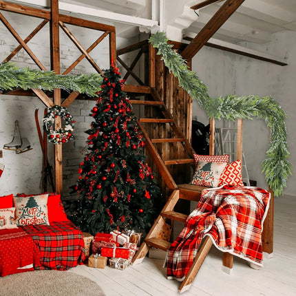 9FT Christmas Garland, Eucalyptus Garland Cedar Garland Faux Pine Handmade Cypress Garland for Mantle Stairs Wall Table Indoor Outdoor Christmas Decor Xmas Decorations