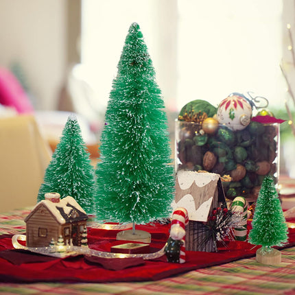FUTUREPLUSX 20PCS Mini Christmas Trees, Christmas Decorations Bottle Brush Trees with Wooden Base for Christmas Winter Home Table Decoration
