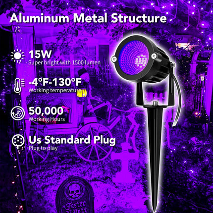 Halloween LED Black Light: 15W Spot Lights Outdoor UV Spotlight for Halloween Christmas 2 PacK 110V Plug-in Blacklight with IP65 Waterproof for Party Body Paint Fluorescent Poster Neon Glow