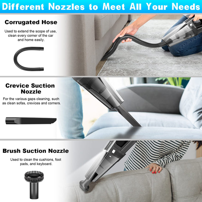 Handheld Vacuum Mini Portable Rechargeable Car Vacuum Cleaner Cordless With 8000Pa Powerful Suction For Car Home And Office