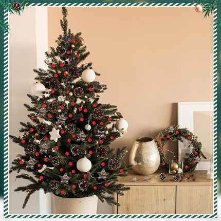 Riceshoot 432 Pcs Christmas Artificial Pine Cone Red Berry Set Christmas Wreath Making Decoration Pine Branches Acorns Wooden Stars for Xmas Tree Ornament Supplies Winter Home Party DIY Crafts Holiday
