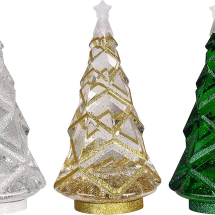 11.375" LED Blowing Glitter Light Up Christmas Tree - Green, Christmas Decor, Christmas Lights, 4-Hour Timer Function, Requires 3AA Batteries (not Included)