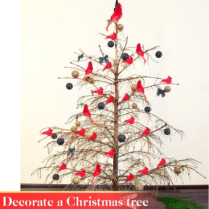 Set of 36 Cardinal Bird with Clip Handmade Christmas Artificial Birds Clip Ornaments Fake Tree Birds Artificial Birds for Christmas Tree Outdoor Wreaths Crafts, 2'', 4'', 6''(Red)