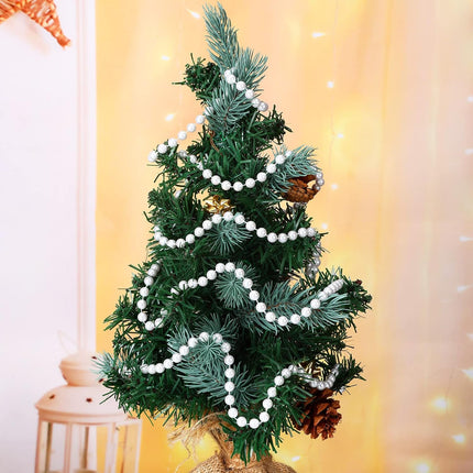 98 Feet Christmas Tree Beads Artificial Pearls Beads Garland Plastic Beads Roll for Xmas Tree DIY Supplies and Holiday Decorations (White)