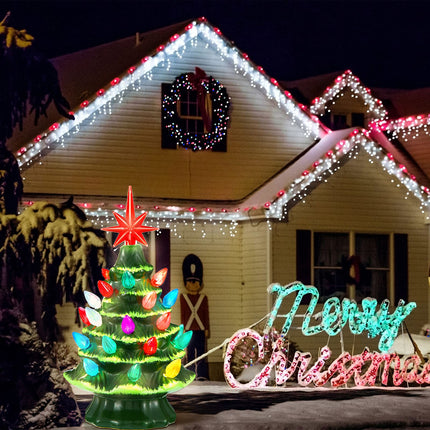 Honoson 206 Pieces Ceramic Christmas Tree Lights Set Including 200 Pieces Christmas Light Replacement Bulbs Light up Twist 5 Pieces Star with Mini Storage Box for Xmas Tree