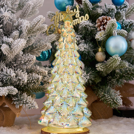 Tabletop Christmas Tree Mercury Glass Timer Lighted Pearl White Xmas Trees with Star Topper Table Centerpiece Mantel Window Decorations Home Decor