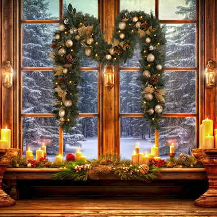 9ft Pre Lit Garland Christmas with Ornaments and 50 Led Lights, Lighted Gold Christmas Garlands for Table Fireplace Stairs Railing Indoor Outdoor Xmas Holiday Garland Battery Operated