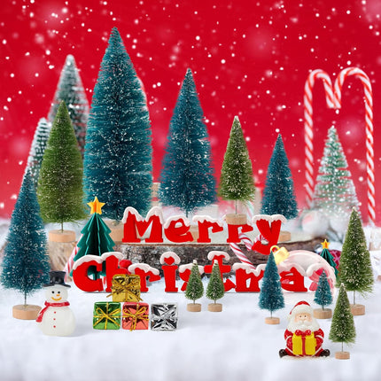 20PCS Mini Christmas Trees, Artificial Christmas Tree Bottle Brush Trees with Wooden Base, Small Christmas Tree for Christmas Tabletop Decorations, Holiday Winter Crafts (Green)