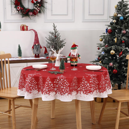 ROYGROW 60 Inch Round Christmas Snowflake Tablecloth with Tree Decorations Washable Table Cover for Festive Party Picnic Dinner Decor