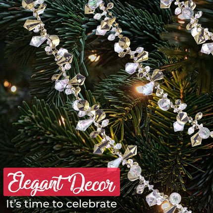 Klikel Christmas Clear Iridescent and Gold Bead Garland, Large Twist Bead String for Christmas Tree 10-feet - Set of 2 Pieces