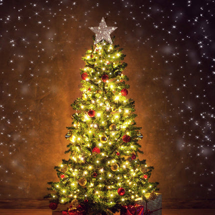 MAIAGO 10 Inches Christmas Tree Topper with 20 LED Lights, Rose Gold Glittered Metal Christmas Tree Decorations for Home Party Holiday Winter Xmas Decorations, Warm White