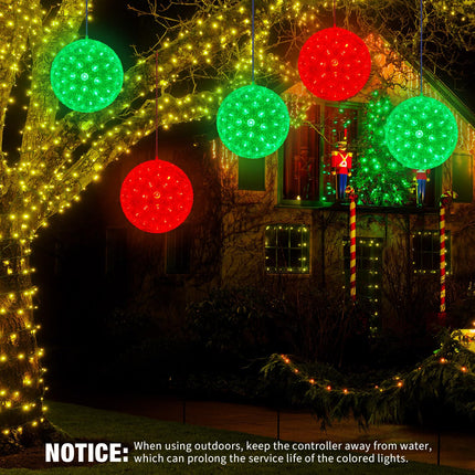 6 Pcs 5.5 in Christmas Starlight Sphere 100 LED Lighted Sphere Balls Christmas Hanging Ball Light with Stackable Plug for Trees Xmas Party Weddings Porches Indoor Outdoor Decor(Red, Green)