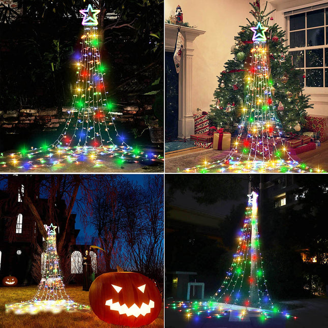Christmas Decoration Outdoor Star String Lights with Remote, 317 LED 17ft Star Christmas Tree Lights 11 Lighting Modes&Timer for Christmas Halloween Wedding Party (Multicolor&Cool White)