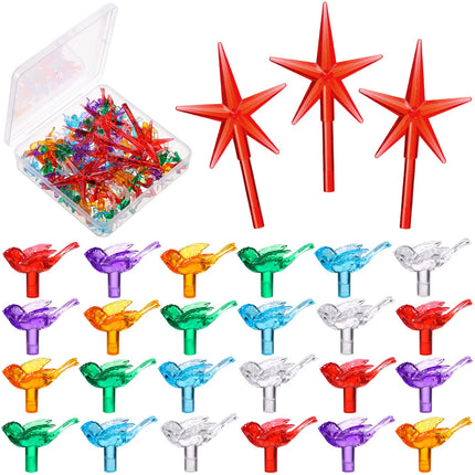 120 Pieces Plastic Christmas Tree Bulbs Medium Bird Bulbs 5 Pieces Ceramic Tree Star Topper Ceramic Tree Supplies Creative Bird Bulb Replacement Lights, Multi Color