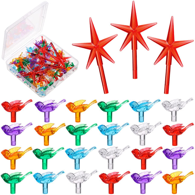 120 Pieces Plastic Christmas Tree Bulbs Medium Bird Bulbs 5 Pieces Ceramic Tree Star Topper Ceramic Tree Supplies Creative Bird Bulb Replacement Lights, Multi Color
