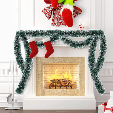 50FT Christmas Tinsel Garland Decorations to Christmas Tree, Thick and Thin Metallic Streamers Foil Tinsel Twist Garland Decor Home Indoor Outdoor Party Supplies (Green)