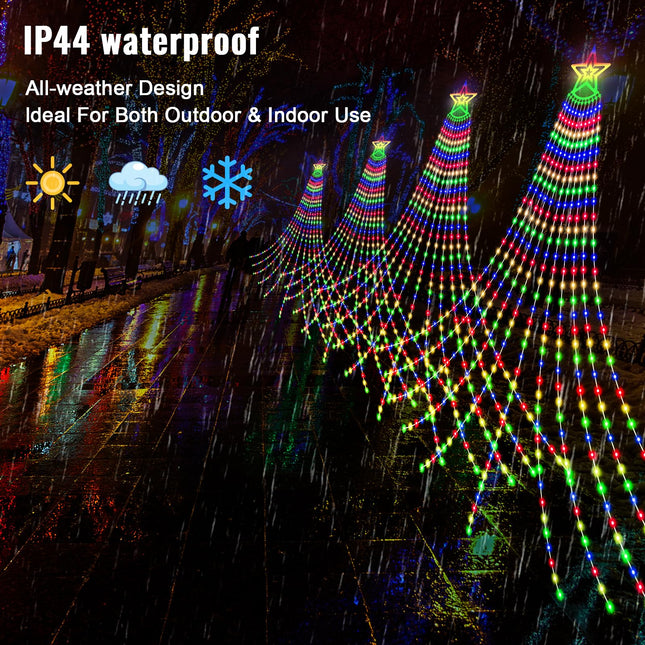 26.25FT 906LED Christmas Decorations Waterfall Lights Outdoor, Large Christmas String Light wth 8 Lighting Modes, Remote Control Hanging Fairy Lights for Holiday Xmas Tree Patio Yard Decor, Multicolor