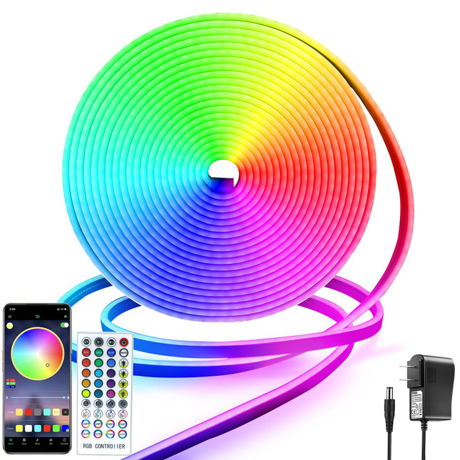 33Ft RGB LED Neon Rope Lights, Music Sync Control with App/Remote Flexible Neon Rope Lights Color Changing, IP68 Waterproof Neon Lights for Indoor Outdoor Home Decor