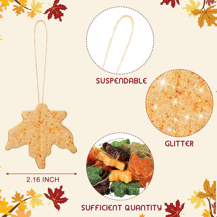 Xinnun 36 Pcs Thanksgiving Fall Glitter Maple Leaves Mini Hanging Fall Leaves Artificial Colorful Foam Ornaments Fall Tree Ornaments for Autumn Garland Thanksgiving Party(Maple