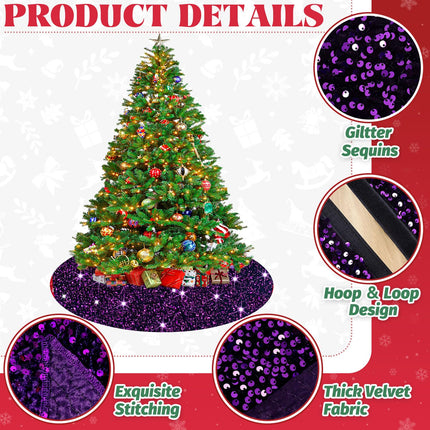 Purple Tree Skirt 46 Inches Sequin Christmas Tree Skirt Collar Velvet Xmas Tree Skirts Large Outdoor Tree Skirt Cover Metallic Tree Mat for 8FT Trees Glitter Tree Skirt Christmas Decorations