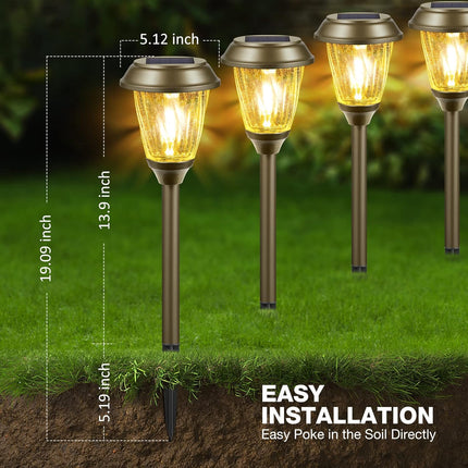 Uniqus Outdoor Solar Lights Waterproof 6 Pack 1025 Lm Led Auto On/Off Glass Solar Lights Outside Yard Garden Driveway Walkway