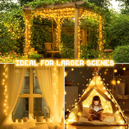 8 Modes Christmas String Lights Battery Operated Christmas Lights with Timer 16.4Ft2 Total 100LED 33Ft Waterproof Fairy Lights Outdoor Indoor for Christmas Decor, Warm White, 2-Pack