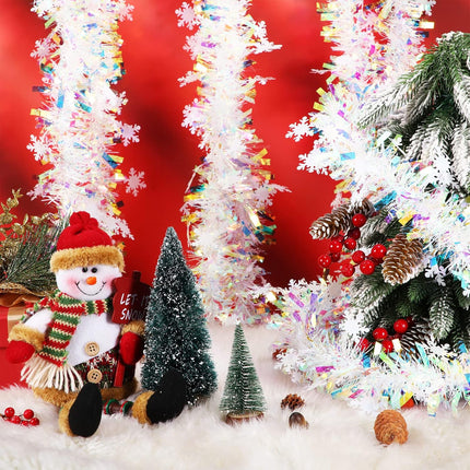 32.8 ft x 4 Inches Christmas Garland Christmas Tinsel Garland Xmas Metallic Twist Garland Glitter Tree Garland Hanging Decorations for Christmas Tree Wreath Wedding Party Decorations (Snowflake Style)
