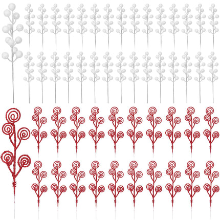 80 Pcs Red White Christmas Berry Stems Artificial Glitter Christmas Curly Candy Picks Ornaments Decorative Christmas Picks and Sprays for Xmas Tree Wreath Crafts Vase Filler Home