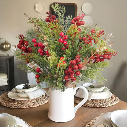 23 Pcs Christmas Artificial Pine Branches with Red Berry Stems, 14" Christmas Tree Branches, Christmas Artificial Flowers for Christmas Tree Wreath Garland DIY Crafts Holiday Home Decoration