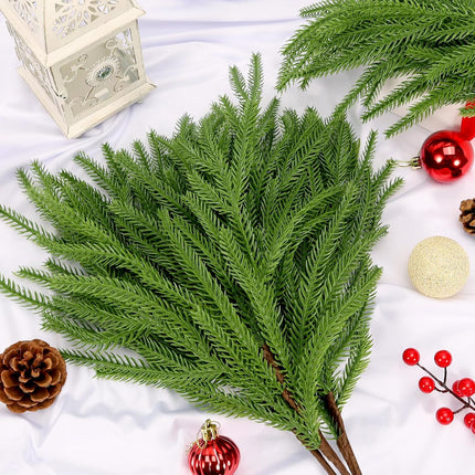 8PCS 18.5 inches Christmas Norfolk Pine Branches, Artificial Norfolk Pine Branches Faux Greenery Pine Stem, Norfolk Pine Picks for Garland Wreath Xmas and Home Garden Decor