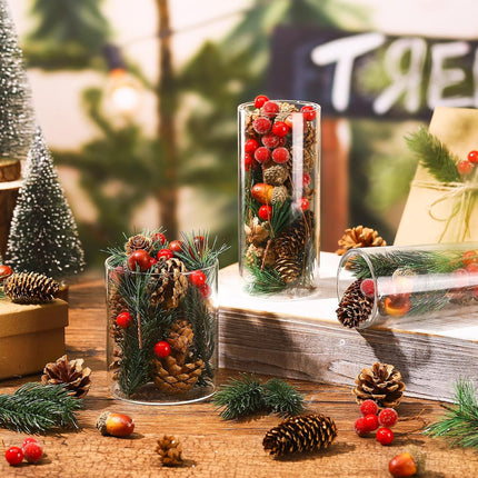 Zeyune 180 Pcs Christmas Pine Cones Holly Berry Craft Pine Branch Set Christmas Potpourri Bowl Filler Vase Filler Wreath Decorations Frost Berry Assorted for DIY Home Tree (Natural,Pine Cone)