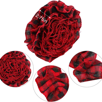 Tatuo 4 Rolls Plaid Christmas Tree Garland Rustic Craft Garland Christmas Tree Ribbon for Christmas Crafts Decoration, Floral Bows Craft, 9 Feet (Black and Red)