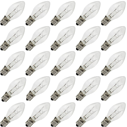 Creative Hobbies® Box of 25 Clear Blinker Light Bulbs, C7 Candelabra Base,Random Blinking - Great for Night Lights and Christmas Strings 7 Watt Candelabra Base