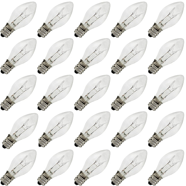 Creative Hobbies® Box of 25 Clear Blinker Light Bulbs, C7 Candelabra Base,Random Blinking - Great for Night Lights and Christmas Strings 7 Watt Candelabra Base