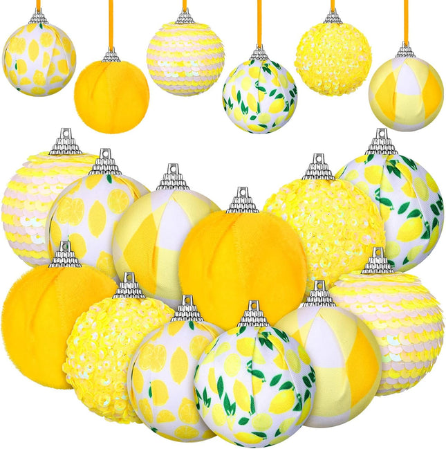 Liliful 12 Pcs Lemon Ornaments for Christmas Tree Hanging Ornaments Yellow Xmas Ball Ornament Shiny Sequin Lemon Party Decorations for Home Cloth Lemon Pendant Baubles Door Wreath Garland 1.97''