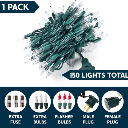 Joiedomi Clear Christmas Lights Outdoor,150 Count Christmas Tree Lights,31.2FT Warm White String Lights with Green Wire,Xmas Decorations for Indoor Party House Garden Yard Home