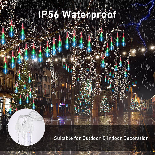 Aluan Christmas Lights Meteor Shower Lights Outdoor, 20 Tubes 16 inch 720 LED Plug in Waterproof Falling Rain Lights for Xmas Halloween Holiday Trees Yard Roof Decoration, Multicolor
