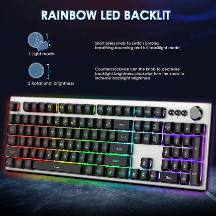 Beastron RGB Backlit Gaming Keyboard with Mouse Combo and Mouse pad, Multimedia Keyboard Knob,Mechanical Feel USB Wired Keyboard for Windows PC