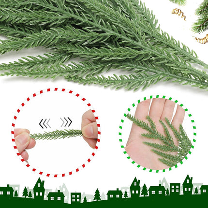 50PCS Christmas Norfolk Pine Branches,14.9 inch Artificial Norfolk Pine Stems,Faux Greenery Pine Needles Branches Xmax Norfolk Pine Picks for DIY Garland Wreath and Home Garden Decoration
