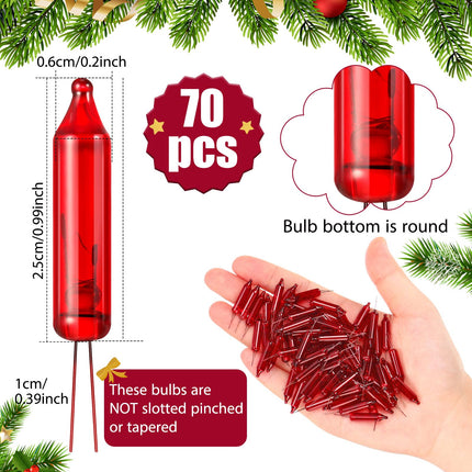 70 Pcs 3.5v Christmas Mini Light Bulbs Christmas Incandescent Wire String Lights Clear Replacement Bulbs for Christmas Tree Xmas Thanksgiving Indoor Outdoor Decor (Red)