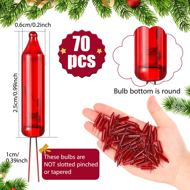 70 Pcs 3.5v Christmas Mini Light Bulbs Christmas Incandescent Wire String Lights Clear Replacement Bulbs for Christmas Tree Xmas Thanksgiving Indoor Outdoor Decor (Red)