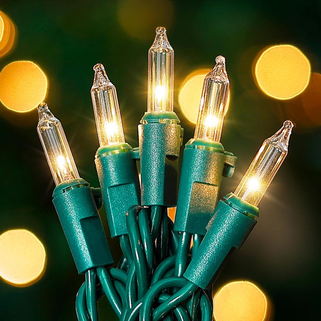HEYFUNi Clear Christmas Lights 50Count 13Feet White Christmas Tree Lights Set, Incandescent Bulb Mini String Lights for Indoor Outdoor Tree Party Weeding Home Xmas Holiday Decorations,Green Wire