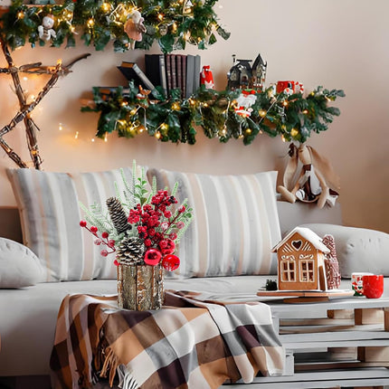 Small Christmas Tree, Artificial Mini Christmas Table Decorations with Pine Cones Red Berries Christmas Ornaments for Home Party Christmas Decorations Winter Indoor Outdoor