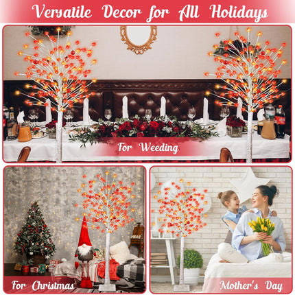 6 ft Lighted Birch Tree 152 LED Lighted Cherry Blossom Tree Warm White Lights for Indoor Home Bedroom Outdoor Decor for Wedding Independence Day Valentine Christmas Party(Heart)