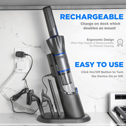 Ruvio Pro Cordless Hand Vacuum 17” Portable Vacuum Cleaner For Home And Car Use, Rechargeable Vacuum With Double Hepa Filtration System, High Power Motor Hand Vacuum Cleaner As Seen On Tv