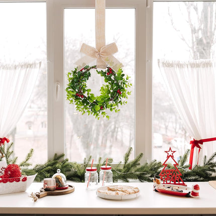 jiebor 2Pcs Mini Christmas Wreaths Cabinet Wreaths Small Green Hanging Wreath Christmas Ornament for Cabinets Winter Holiday Home Outdoor Indoor Window Christmas Tree Crafts Decorations 25 x 10 Inch