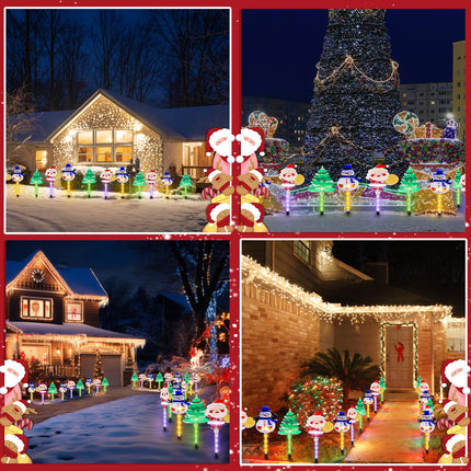 12PCS Christmas Tree Pathway Stake Lights Solar Outdoor Garden Lights,13.2FT Christmas Santa Claus,Snowman Figurine Lights with 8 Modes for Yard,Xmas,Walkway(2Sets)