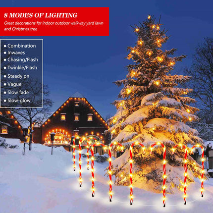 35'' Christmas Candy Cane Lights, 10 Packs Candy Cane Pathway Lights, 8 Modes LED Candy Cane Outdoor Christmas Decorations, Christmas Pathway Lights for Garden, Patio, Lawn, Walkway, Sidewalk