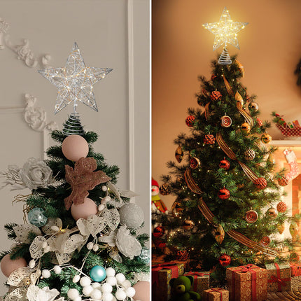 Verdenu 10'' Christmas Tree Topper Lighted in 8 Modes, Christmas Star Tree Topper with 40 LED Lights, Metal Star Tree Topper with Remote Control for Christmas Decorations, Home Decorations (Silver)